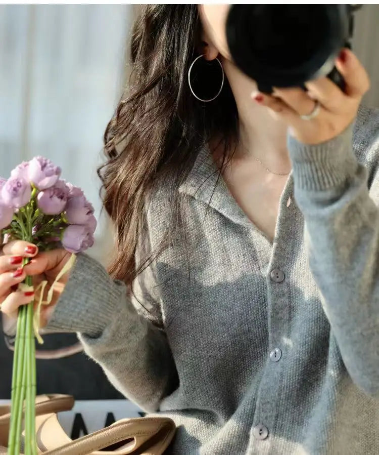 Autumn Women's Pure Cashmere Cardigan - European Style High-end Early Autumn Soft Knit Short Sweater Coat