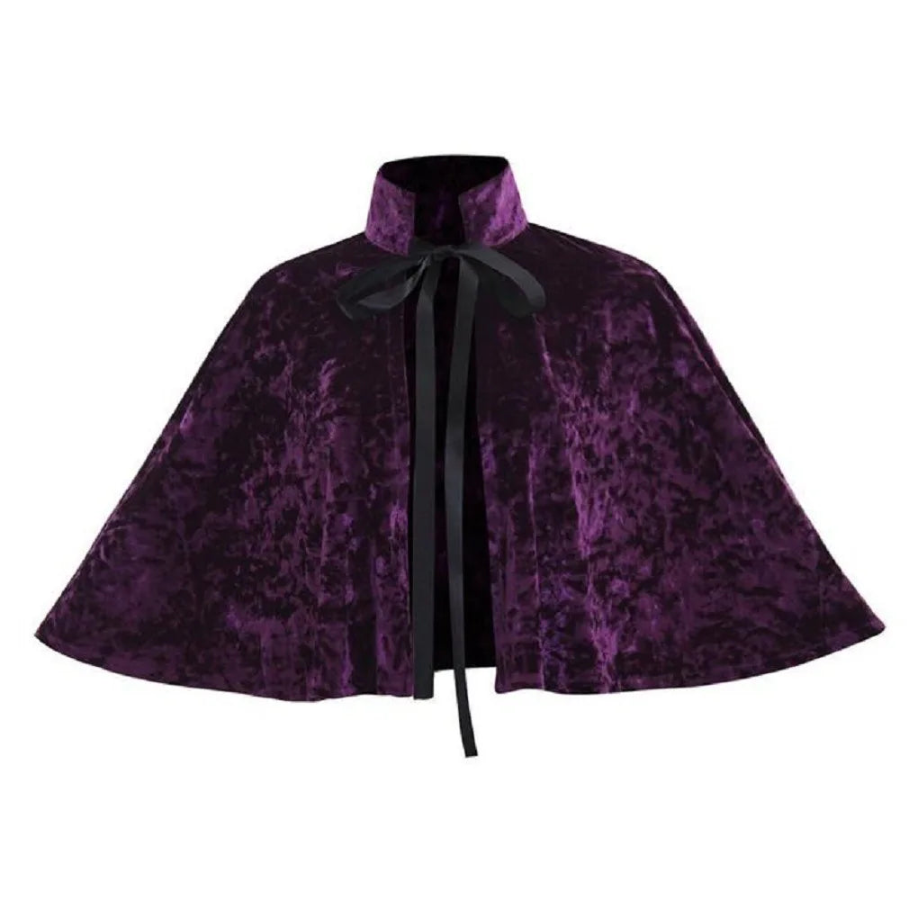 Stand Collar Velvet Ribbon Tie Cape for Layering over Outfits