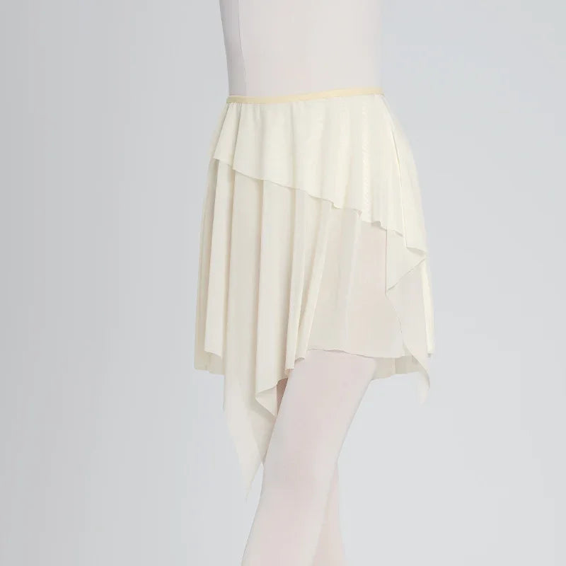 Women's Asymmetric Mesh Ballet Skirt with Elastic Waist for Practice