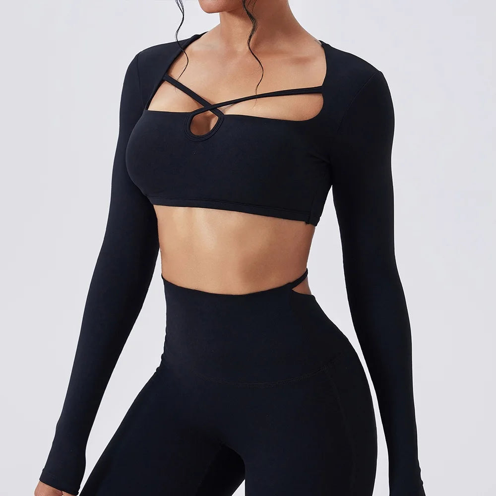 Women's Cutout Long-Sleeve Workout Crop Top
