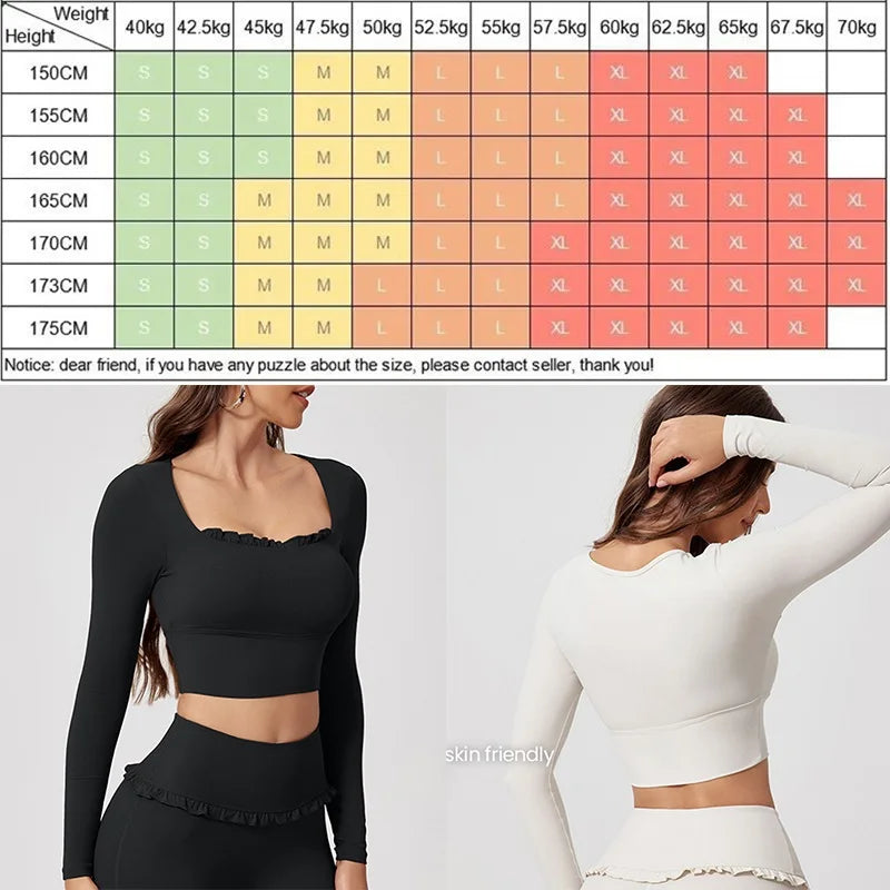 Women's Scalloped Square-Neck Long-Sleeve Workout Crop Top