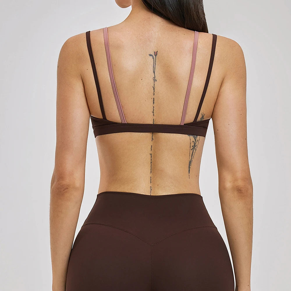 Women's Contrast Strap V Neck Sports Bra