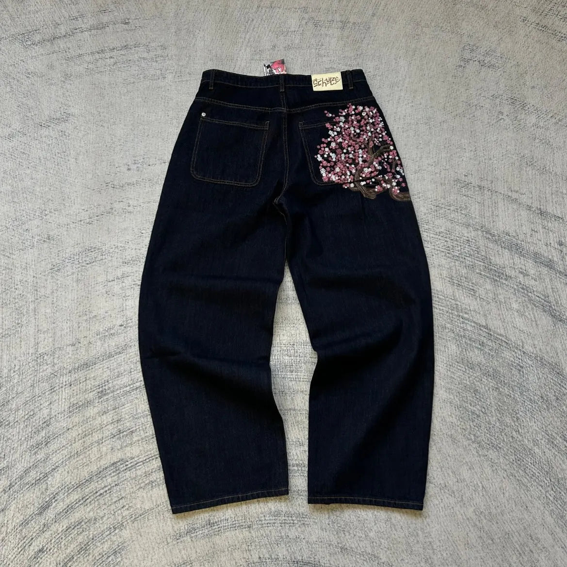 Men's Embroidered Wide Leg Denim Jeans for Casual Everyday Wear