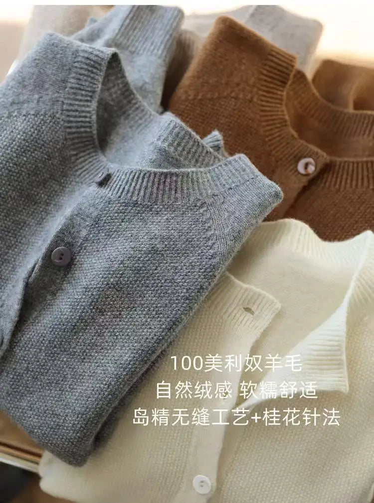 Autumn Women's Pure Cashmere Cardigan - European Style High-end Early Autumn Soft Knit Short Sweater Coat