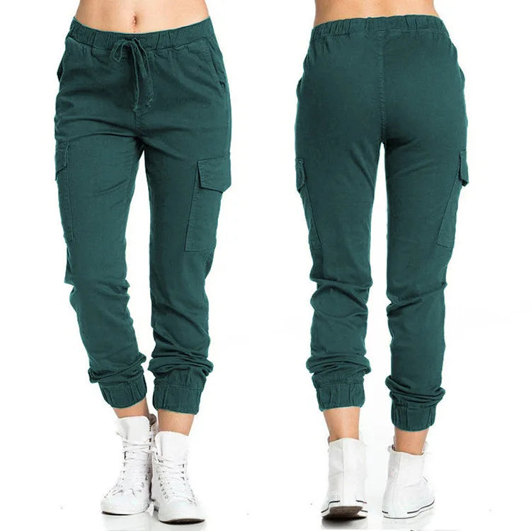 Women's Cargo Joggers with Drawstring Waist and Elastic Ankle Cuffs