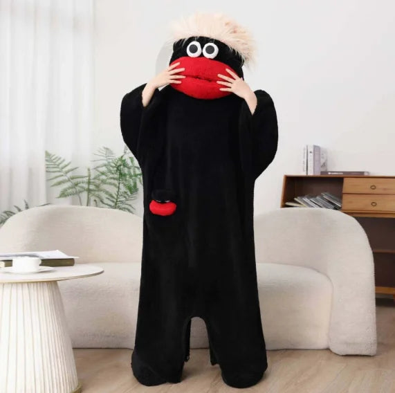 Cartoon Hooded Zip Front Long Sleeve Plush Pajama Jumpsuit