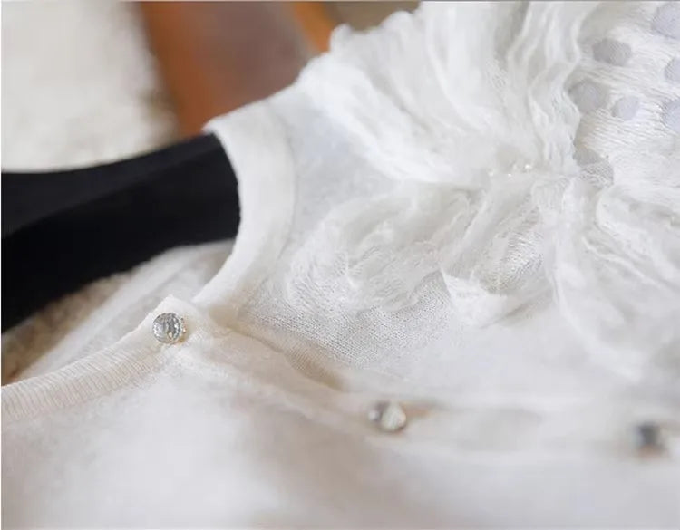 Knitted sunscreen cardigan female short heavy industry flower Korean version loose ice silk thin coat female