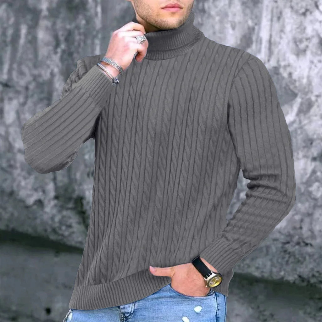 Men's Ribbed Turtleneck Long Sleeve Knit Sweater