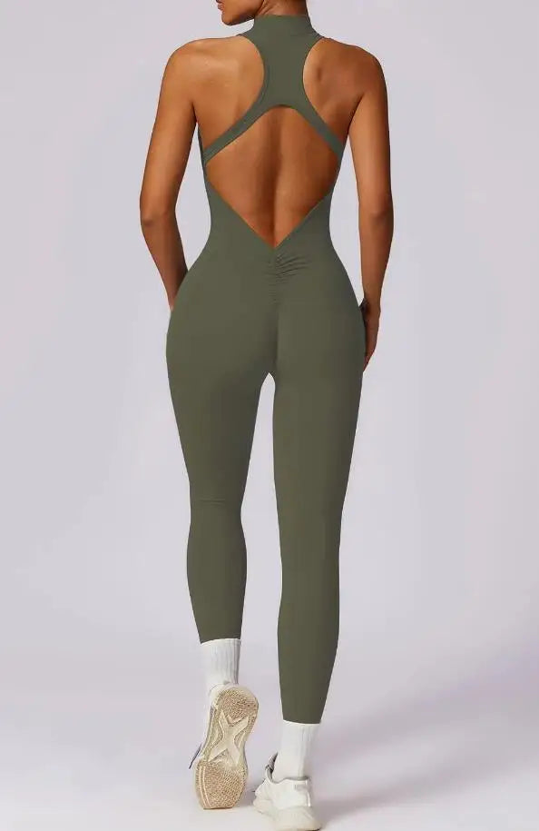 Women's Zip-Front Open-Back Workout Romper
