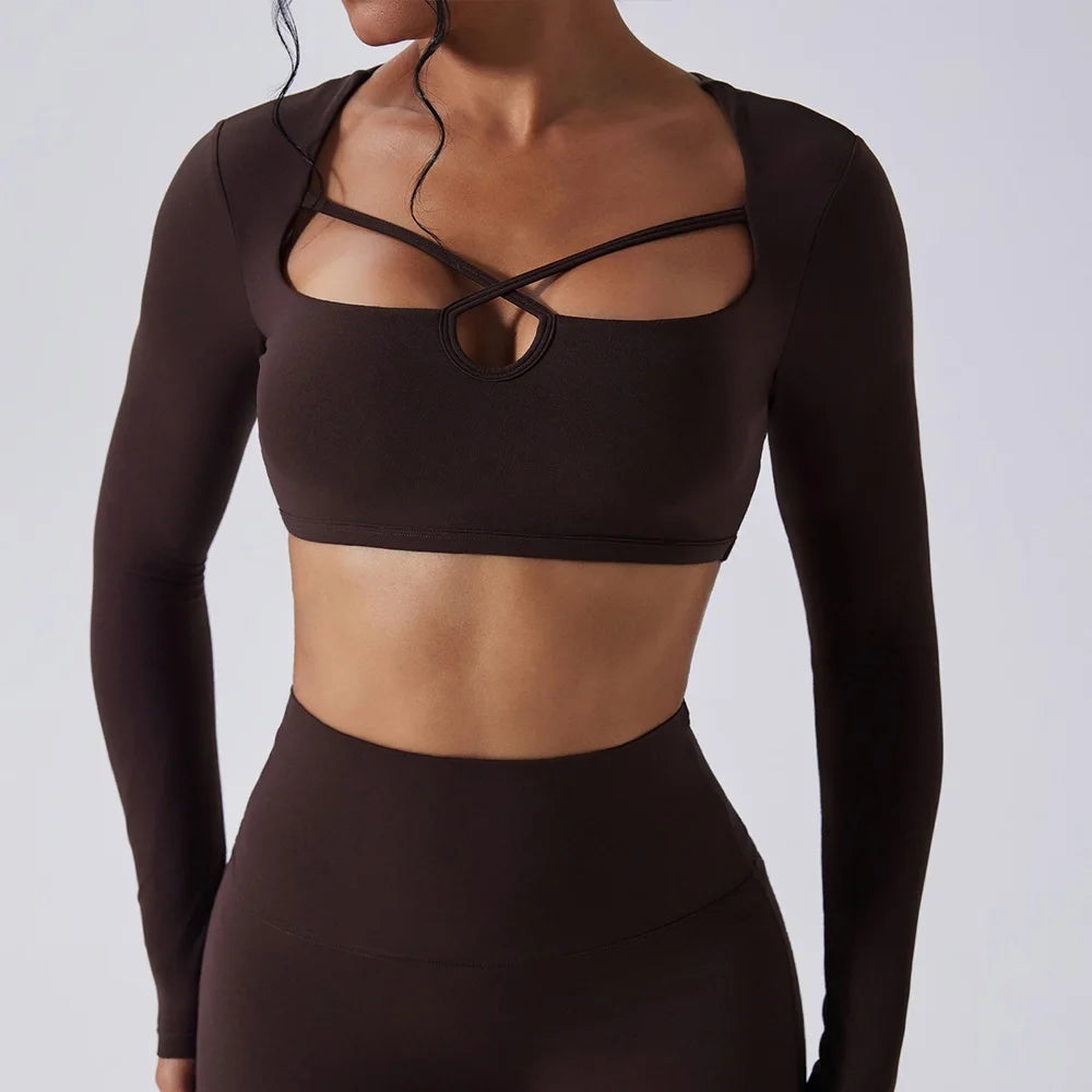 Women's Cutout Long-Sleeve Workout Crop Top