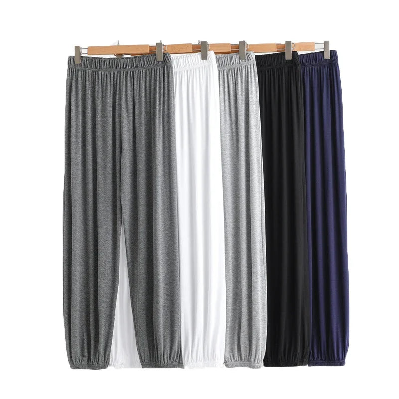 Men's Solid Elastic Waist Cuffed Long Lounge Pajama Pants