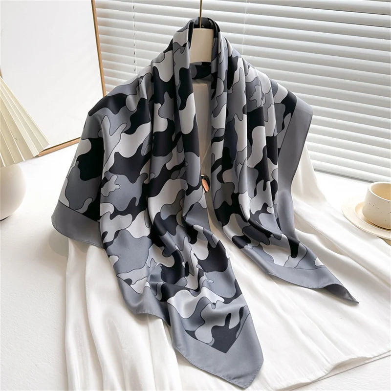 Printed Large Square Scarf with Decorative Border Designs