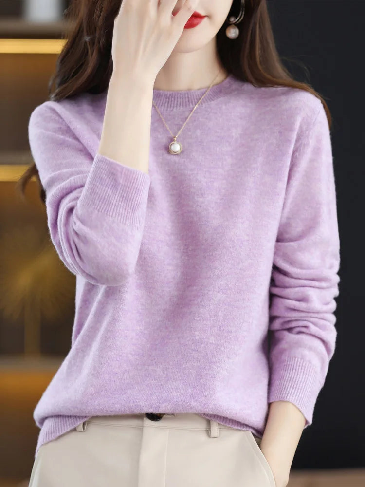 Women's Crew Neck Long Sleeve Sweater Casual Knit Layer