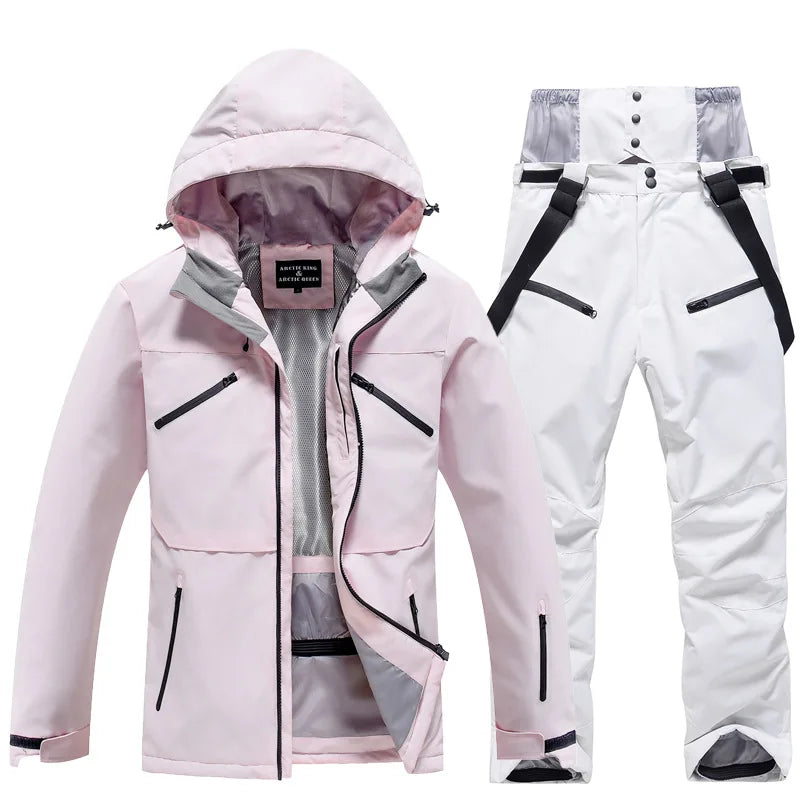 Hooded Ski Jacket and Pants Clothing Set with Style Options