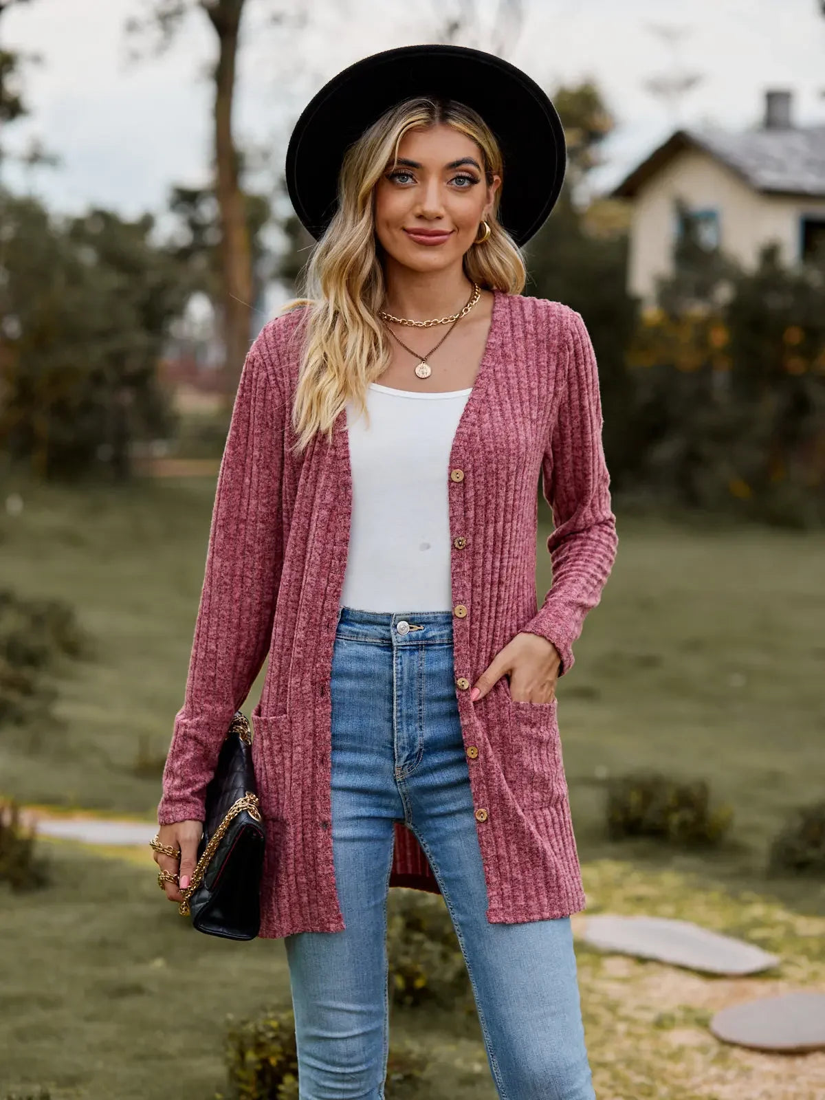 Women's Long Ribbed Button Front Cardigan Casual Knit Layer
