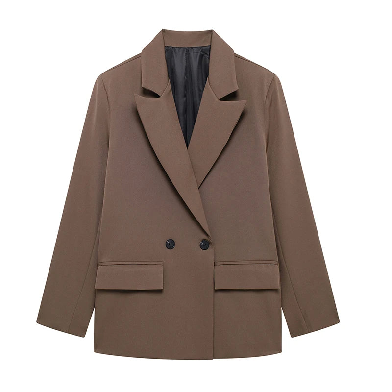 Women's Double Breasted Notched Lapel Blazer for Layered Outfits