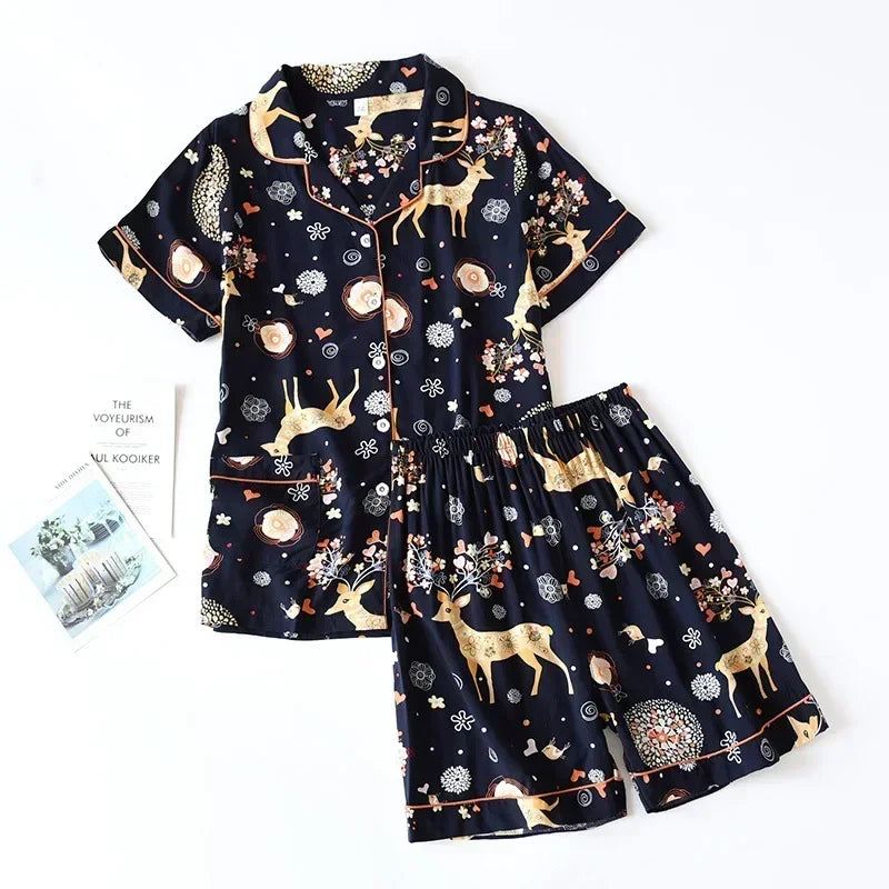 Women's Printed Button Front Pajama Set with Top and Pants