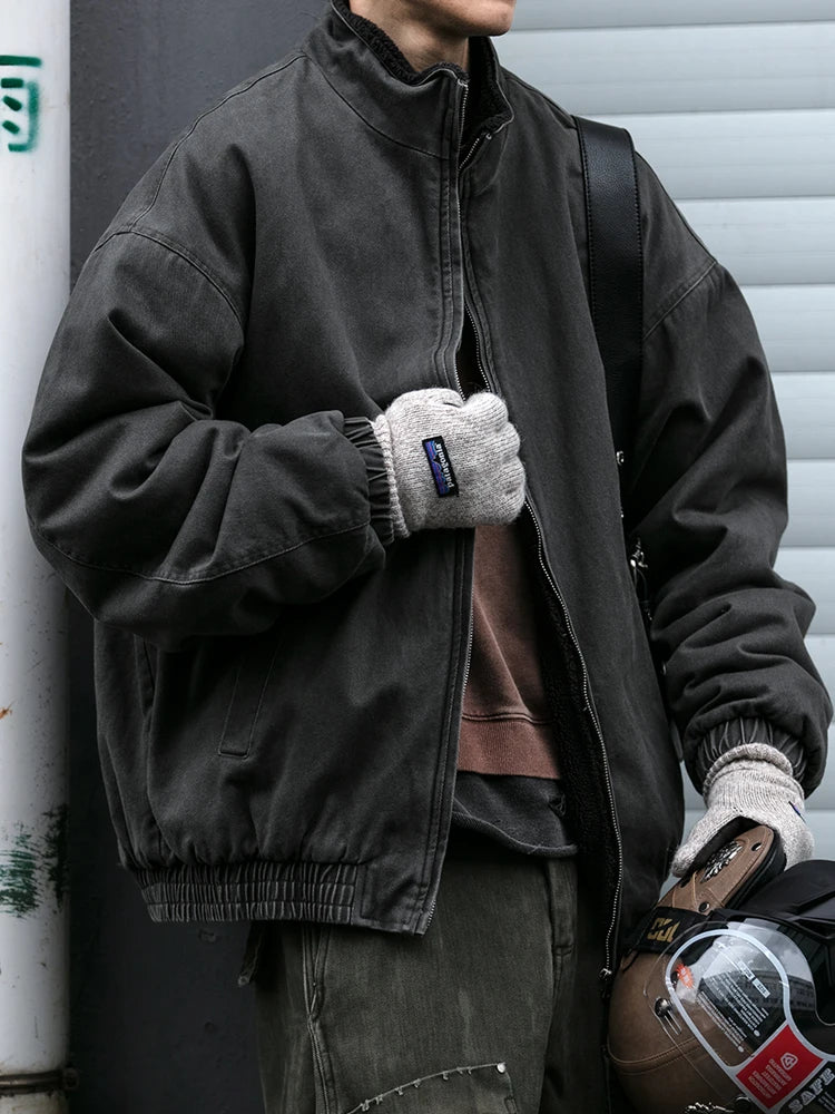 Men's Fleece Look Lined Zip Front Bomber Jacket