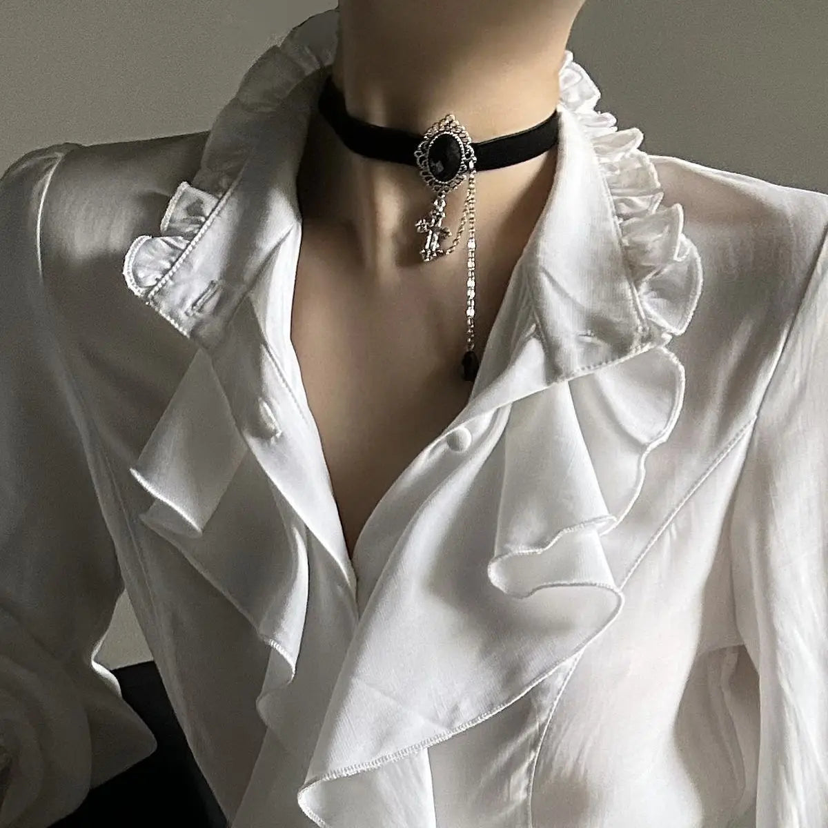 Women's Ruffled Stand Collar Long Sleeve Blouse