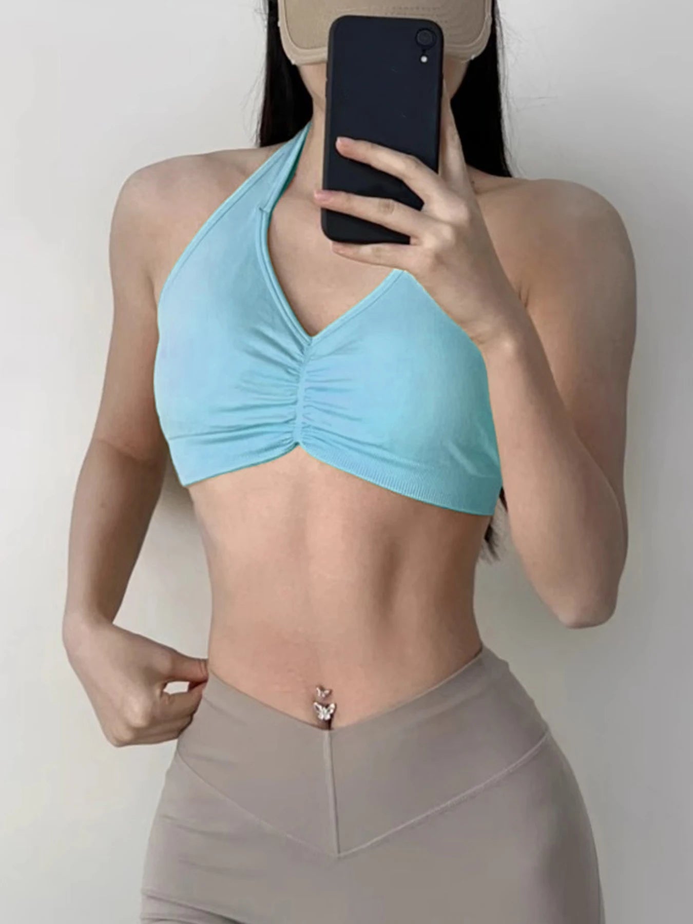Women's Ruched Halter Neck Sports Bra