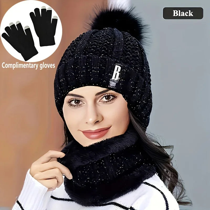Winter Hat Scarf and Gloves Set with Two or Three-Piece Options