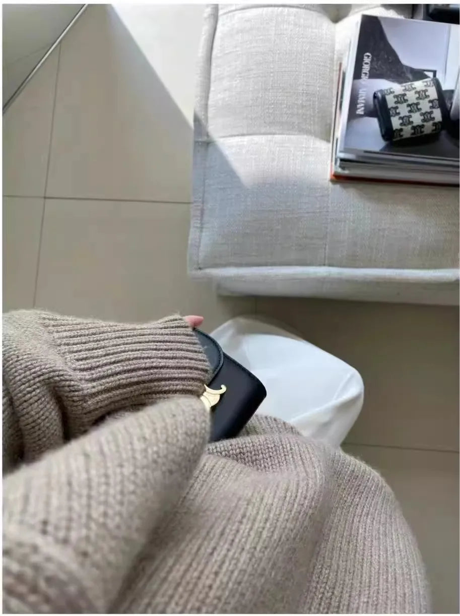 100% pure cashmere sweater for women high-neck sweater loose and thickened silhouette sweater