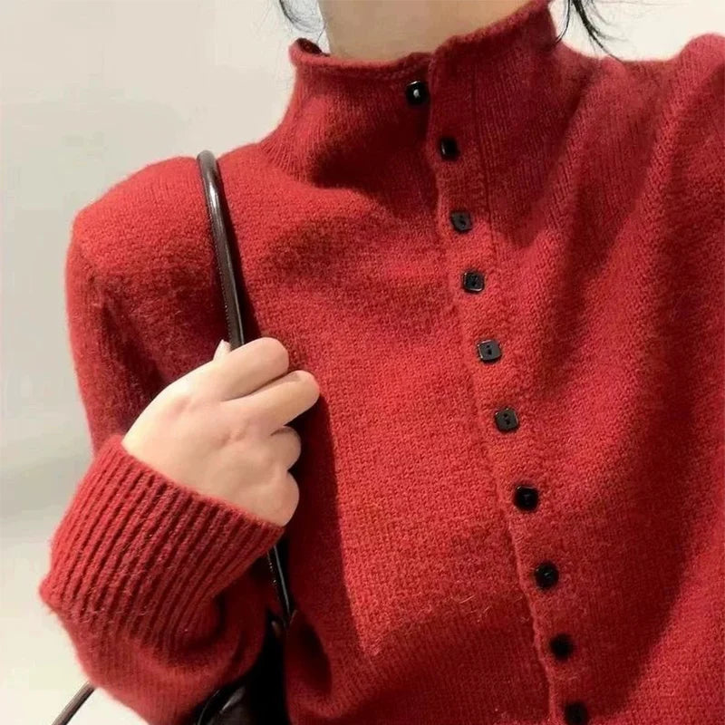 Women's Stand Collar Button Front Cardigan Casual Knit Layer