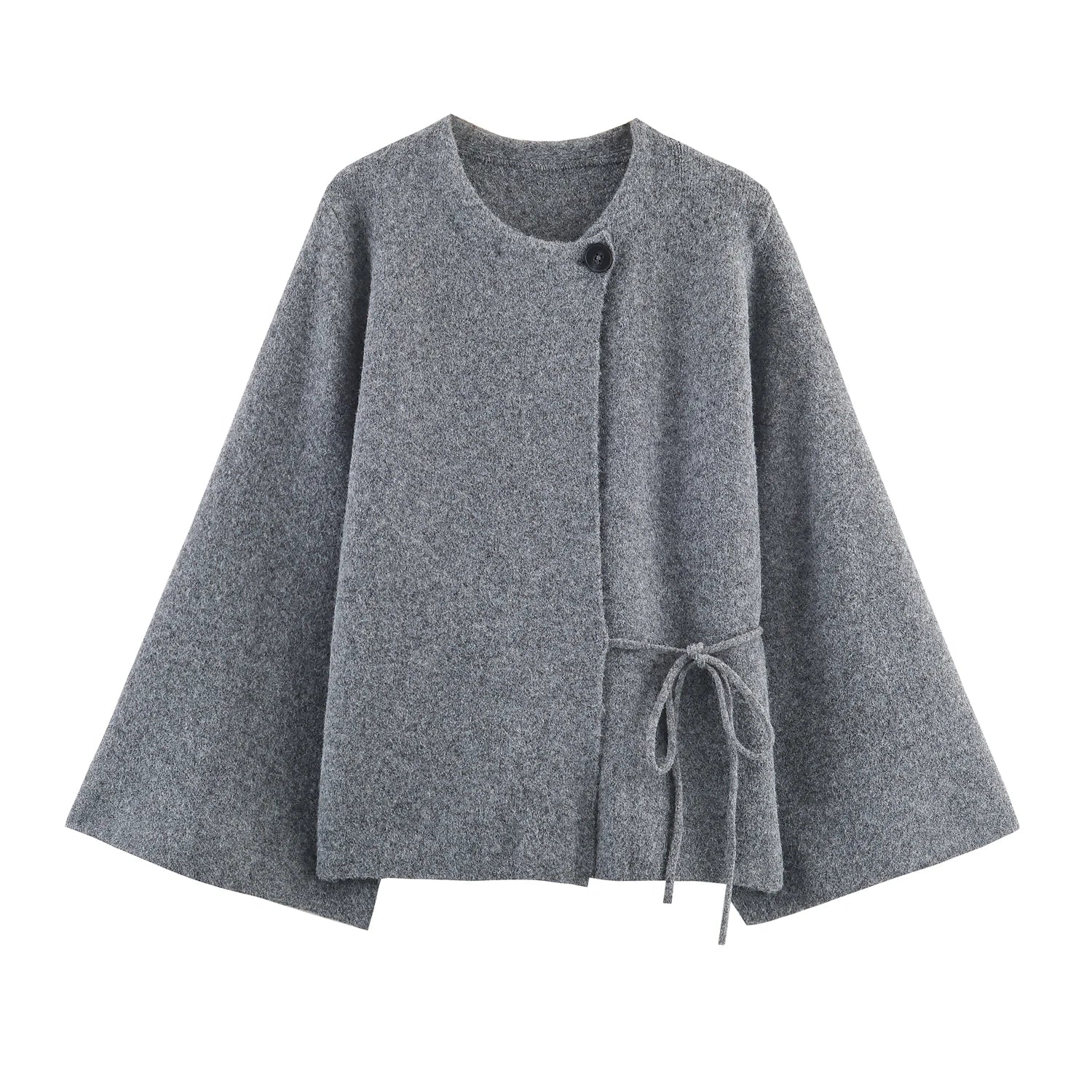 Women's Asymmetric Button Front Side Tie Cape Casual Knit Layer