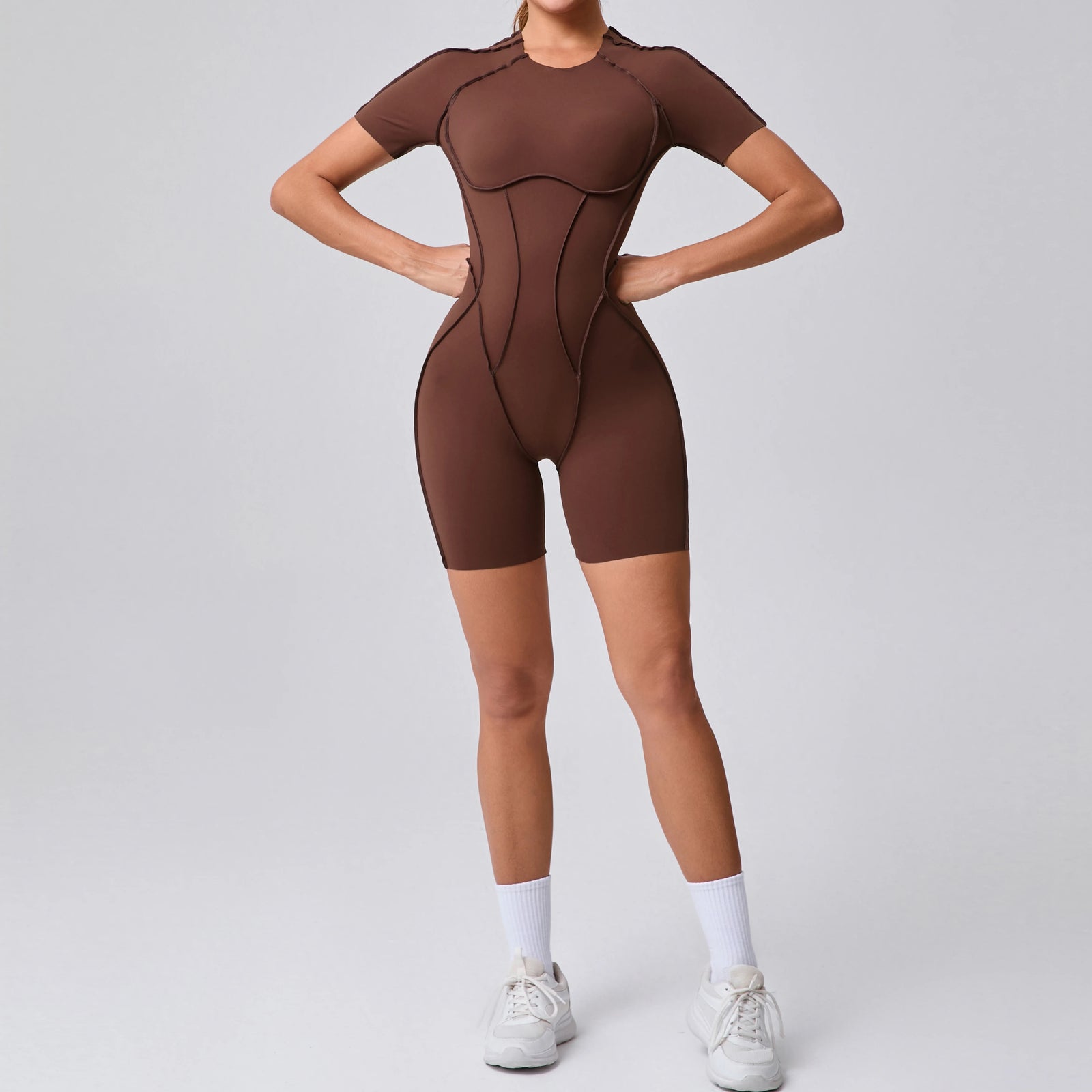 Women's Short Sleeve Back Cutout Short Workout Romper
