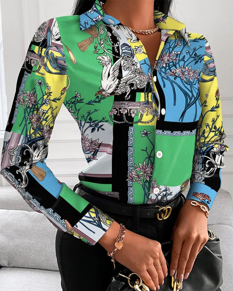 Women's Printed Collared Shirt with Assorted Pattern Options
