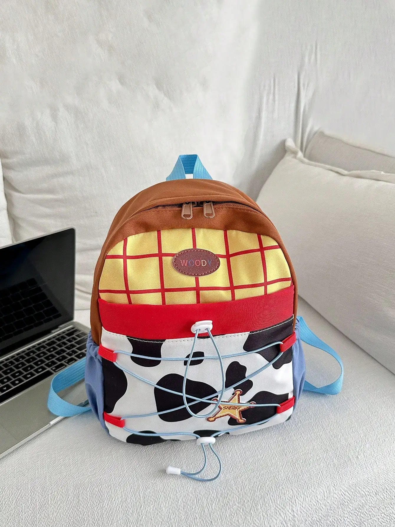 Women's Cow Pattern Mini Backpack with Front Cord and Shoulder Straps