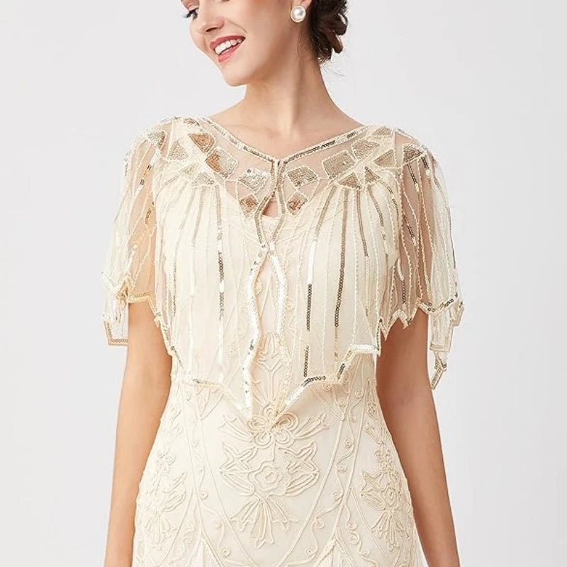 Beaded Sequin Capelet for Layering over Dresses and Tops