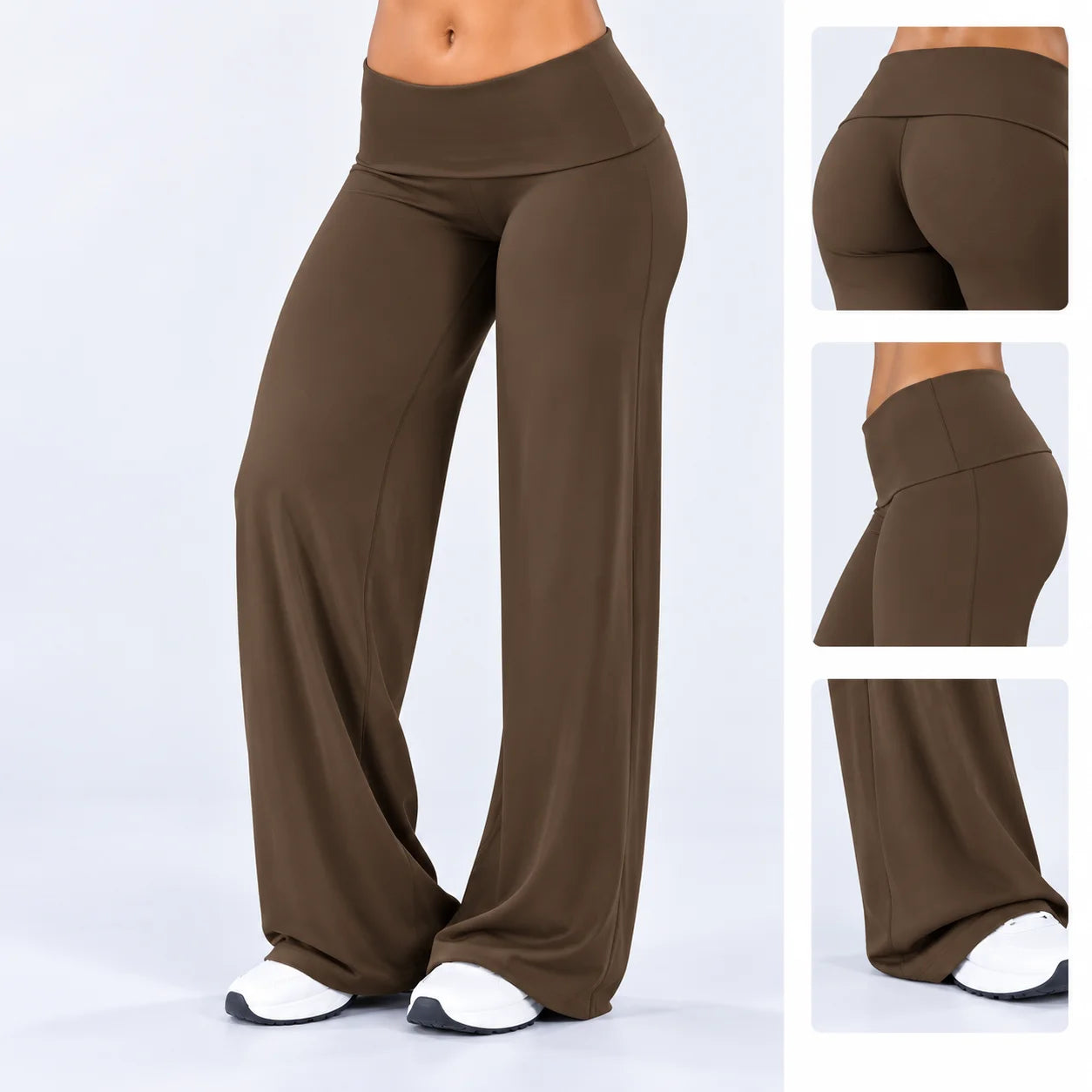 Women's High Waist Polyester Blend Wide Leg Pants for Yoga and Casual Wear