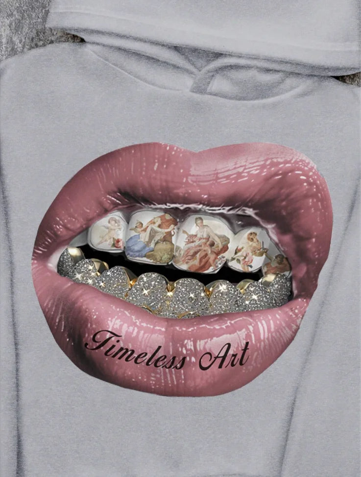 Men's Lip-Print Long-Sleeve Pullover Hoodie