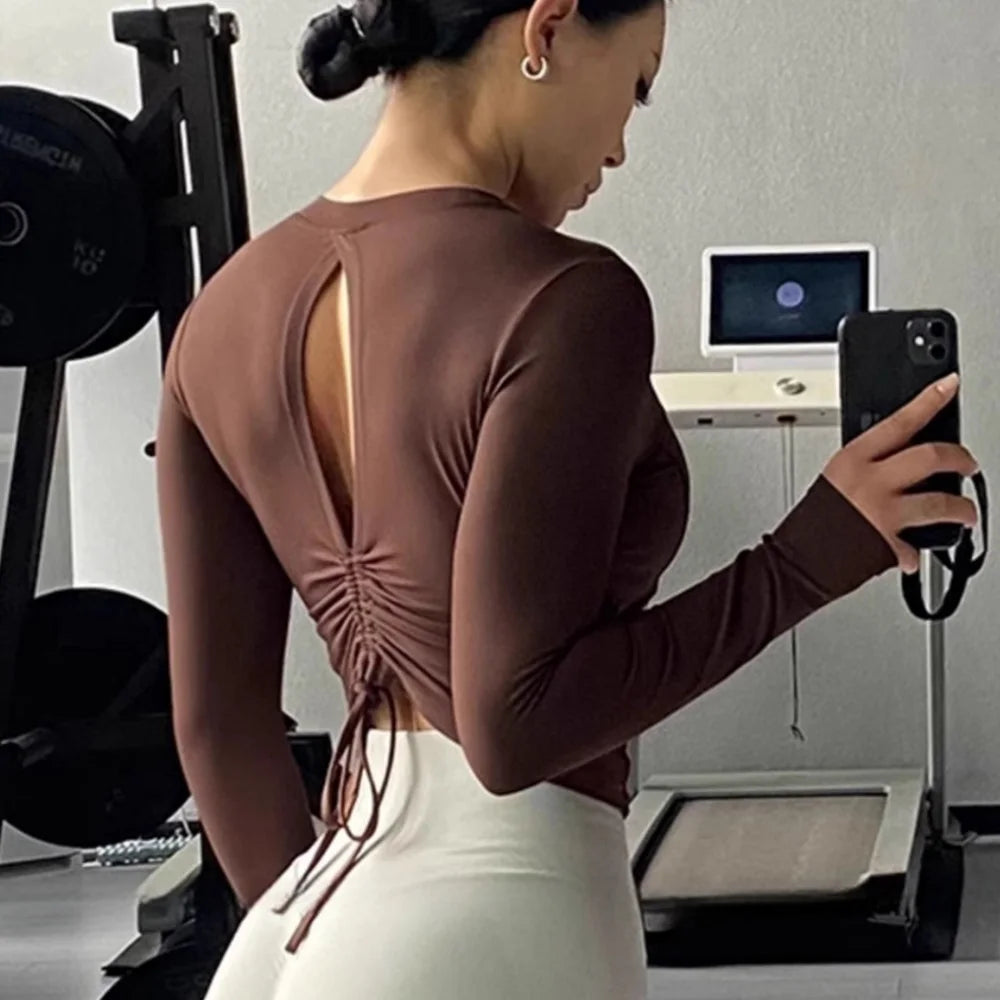 Women's Tie-Back Long-Sleeve Workout Crop Top