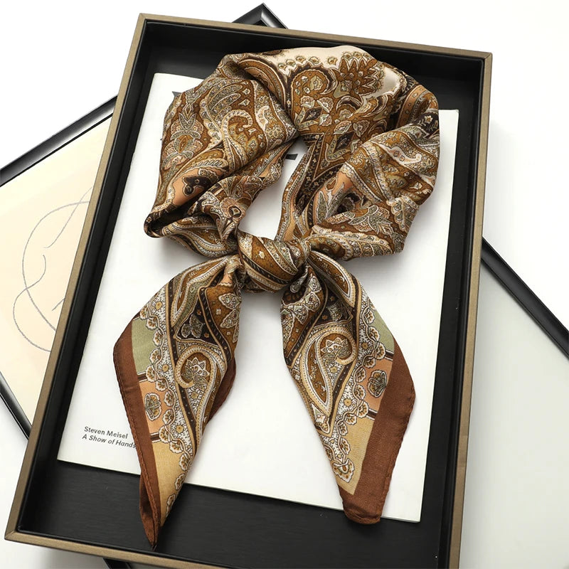 Ornate Print Square Scarf with Decorative Border Patterns