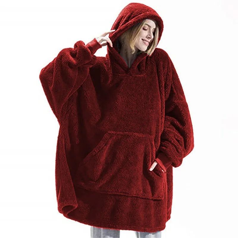 Oversized Fleece Blanket Hoodie with Long Sleeves and Front Pocket