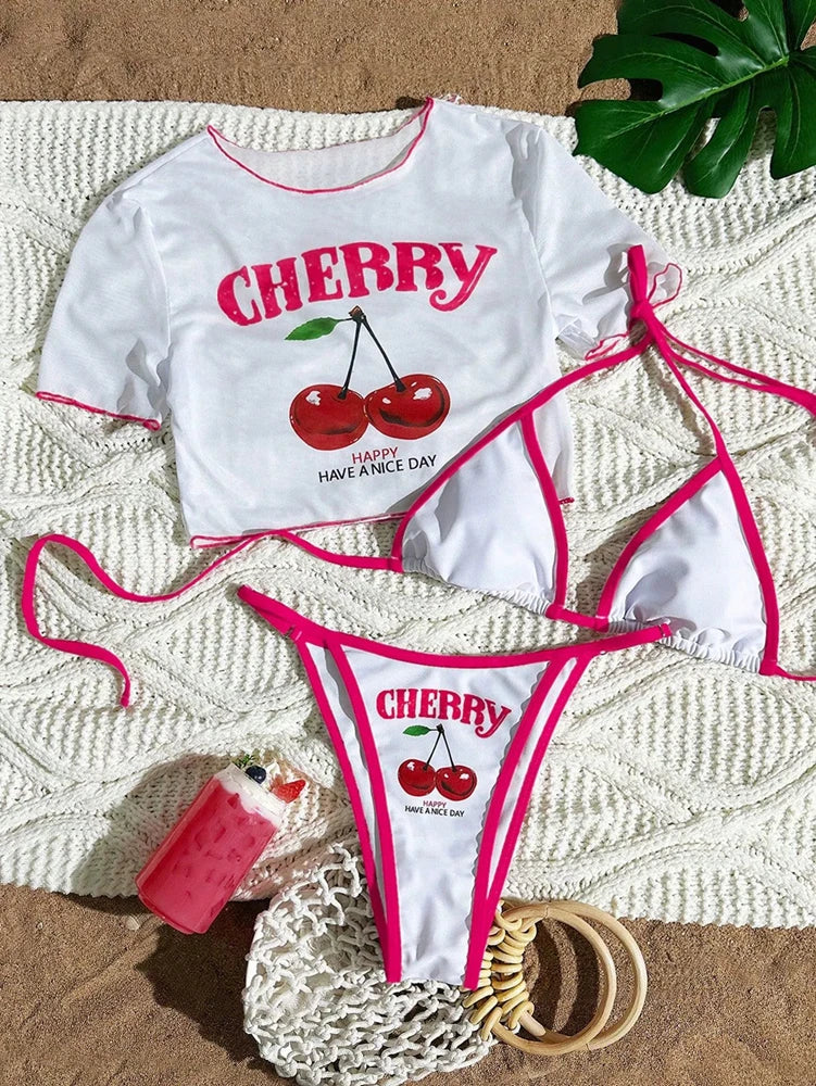 Cherry Print Halter Bikini