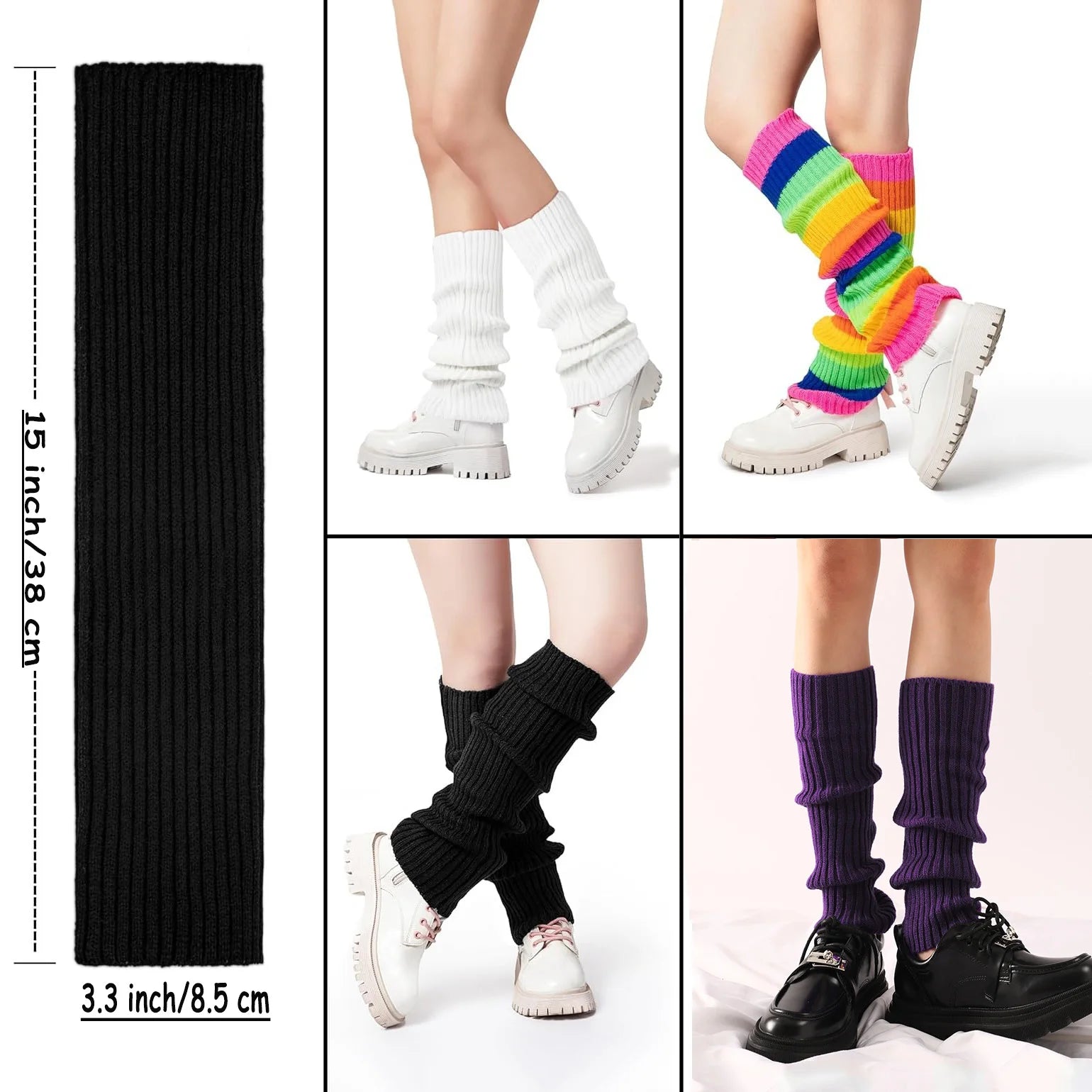 Striped Ribbed Knit Leg Warmers with Slouchy Calf Shape
