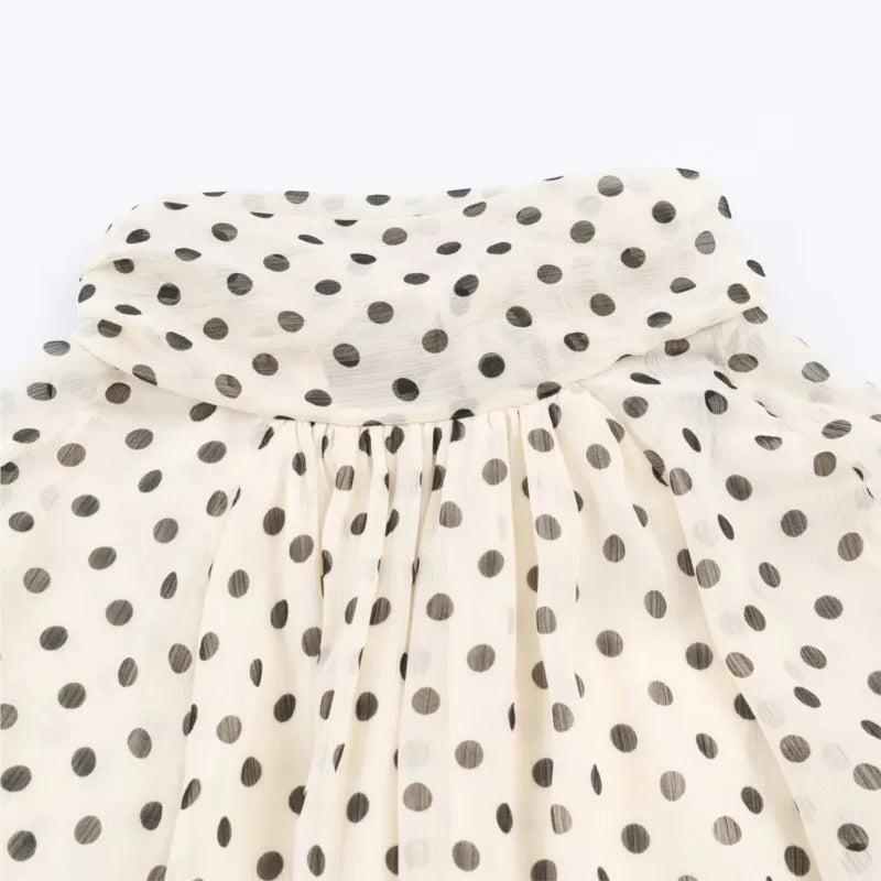 Women's Polyester Polka-Dot Long-Sleeve Regular-Fit Blouse for Everyday Casual and Office Outfits