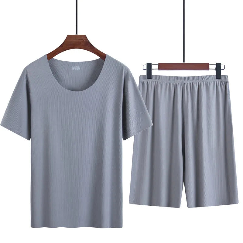 Men's Solid Crew Neck Short Sleeve Top and Shorts Pajama Set