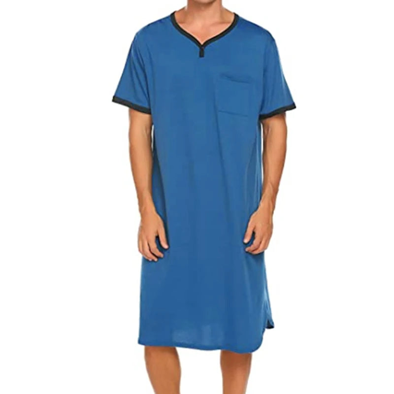 Men's Solid Short Sleeve Button Neck Lounge Sleep Nightdress