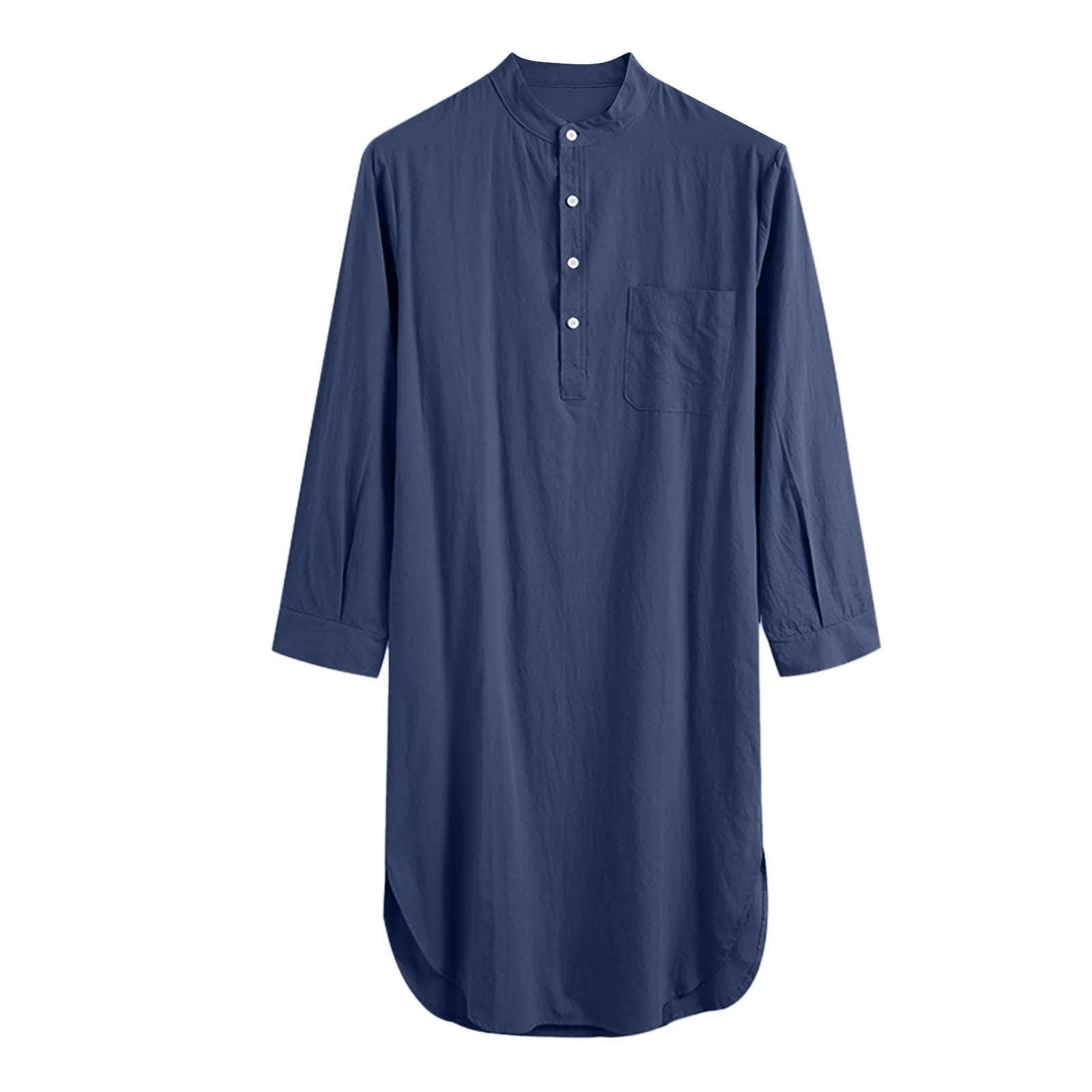 Men's Solid Stand Collar Long Sleeve Button Front Sleep Nightdress
