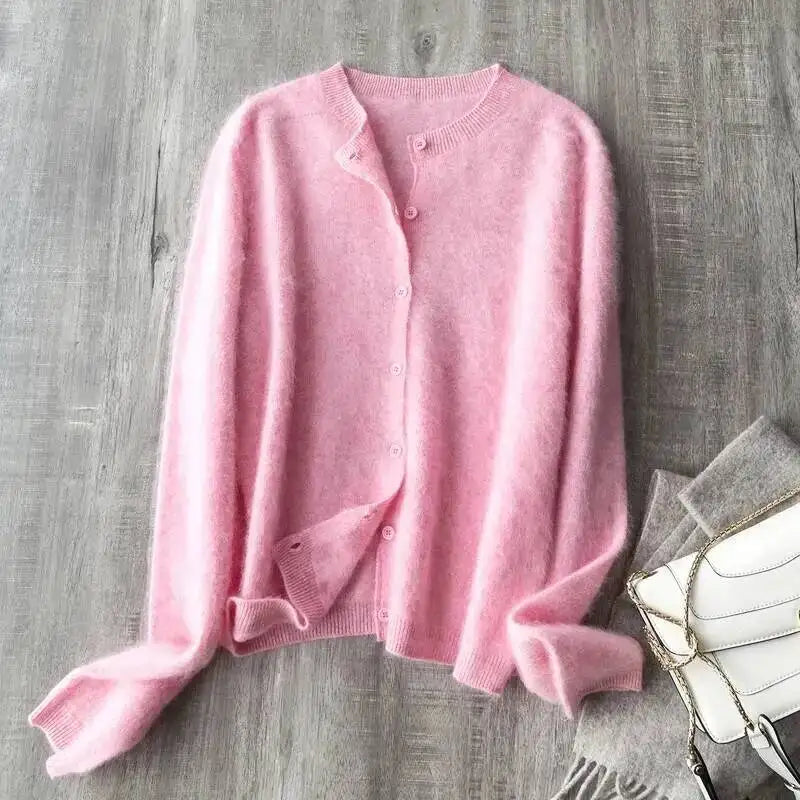 Women's Crew Neck Button Front Cardigan Casual Knit Layer