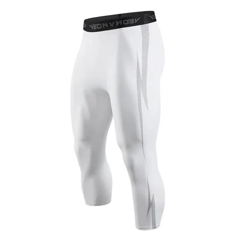 Men's Lightning Pattern Cropped Training Leggings for Gym and Running