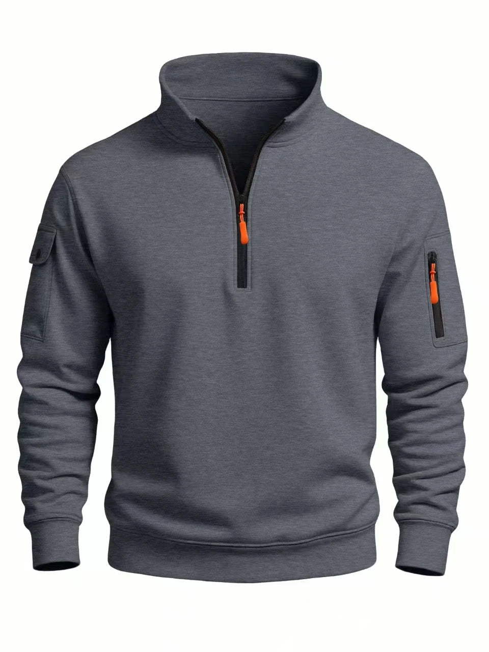 Men's Polyester Solid Long-Sleeve Half-Zip Sweatshirt with Raised Collar for Casual Outfits