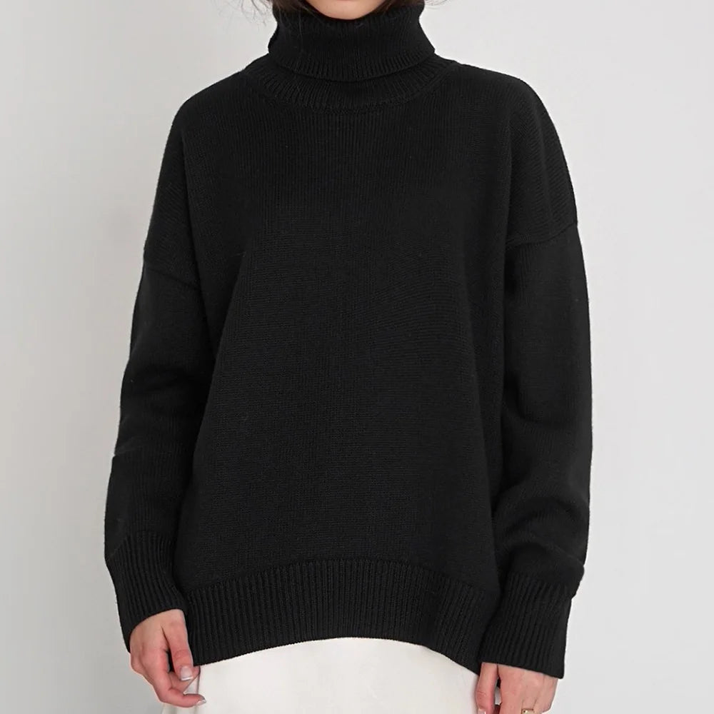 Women's Loose Turtleneck Long Sleeve Sweater Casual Knit Layer