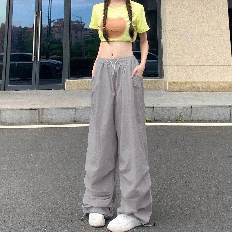 Women's Parachute Pants with Drawstring Waist and Adjustable Leg Openings