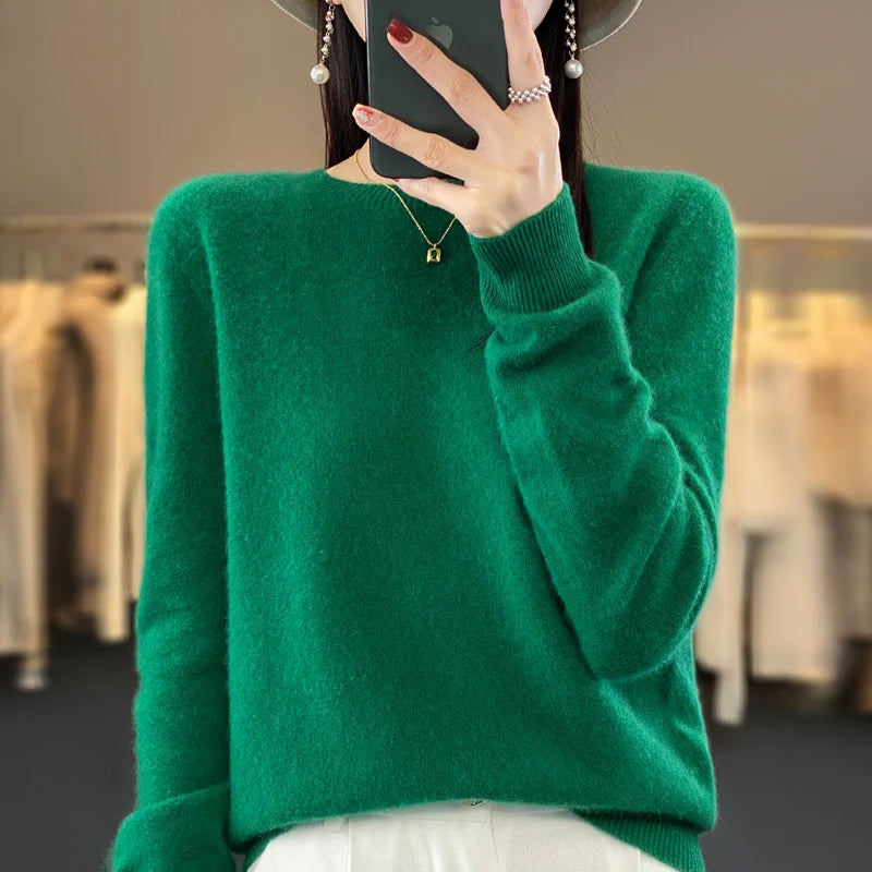 Women's Fluffy Round Neck Long Sleeve Sweater Casual Knit Layer