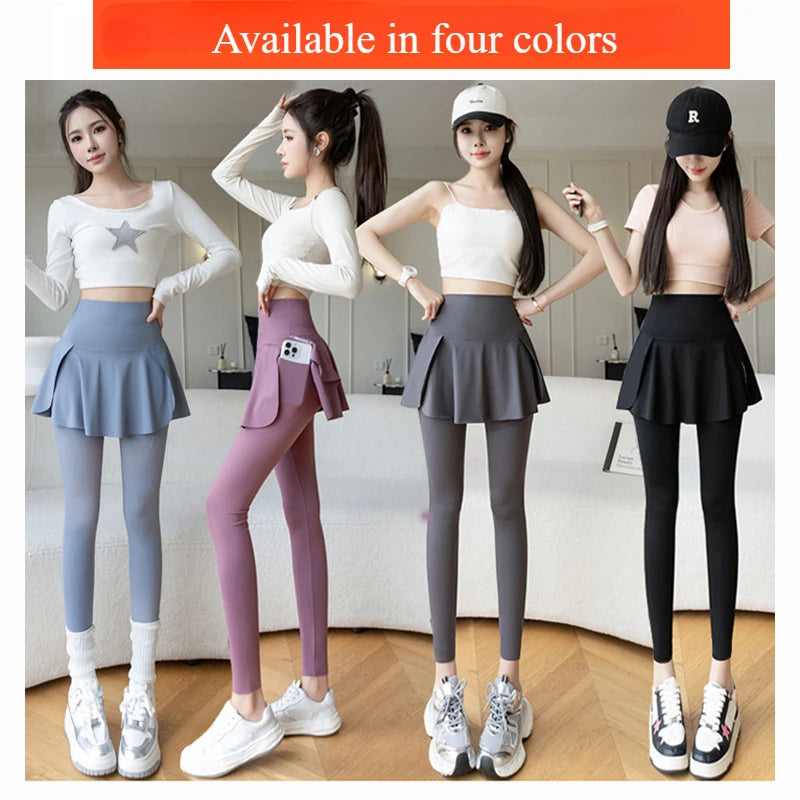 Women's Skirt Overlay Full Length Leggings For Workout Outfits